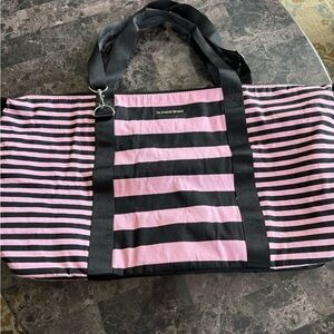 Victoria's Secret Pink and Black Striped Tote Bag